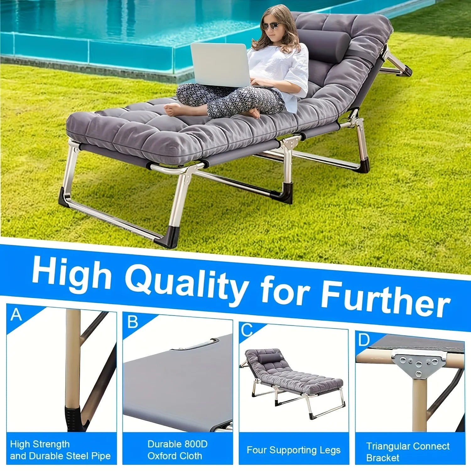 8ft/10ft /600 lbs Heavy Duty Folding Bed, Camping Bed