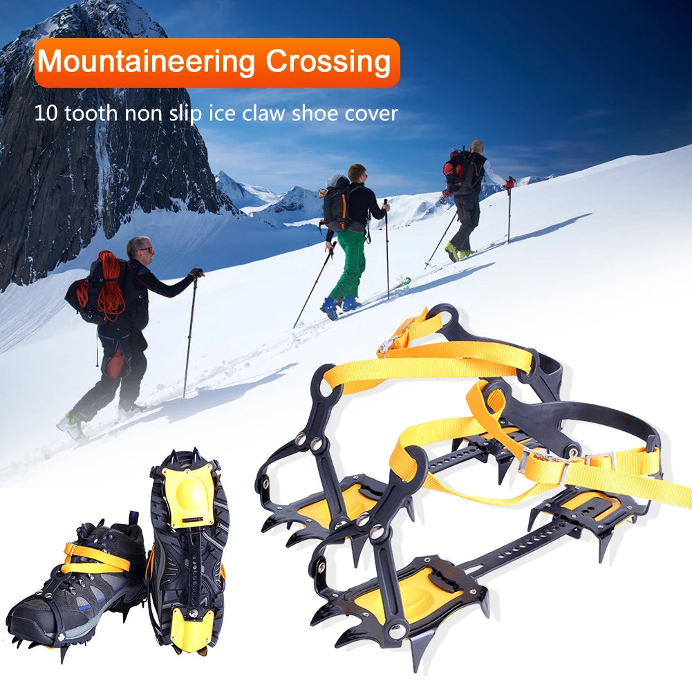 1 Pair Ice Crampons Stainless Steel 10 Teeth Snow Grips Crampons