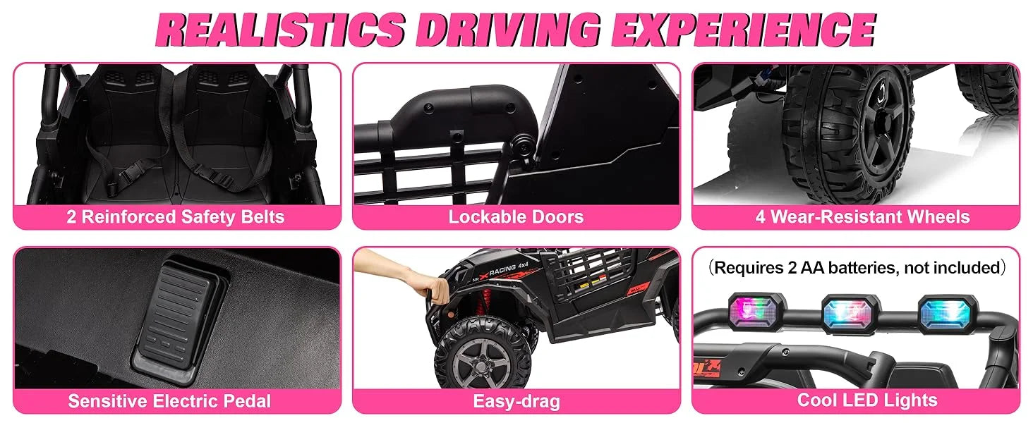 24V XL 2 Seater Ride on Toys Car, 2WD/4WD Switchable Off-Road  Battery Power, 3-Speed Remote Control