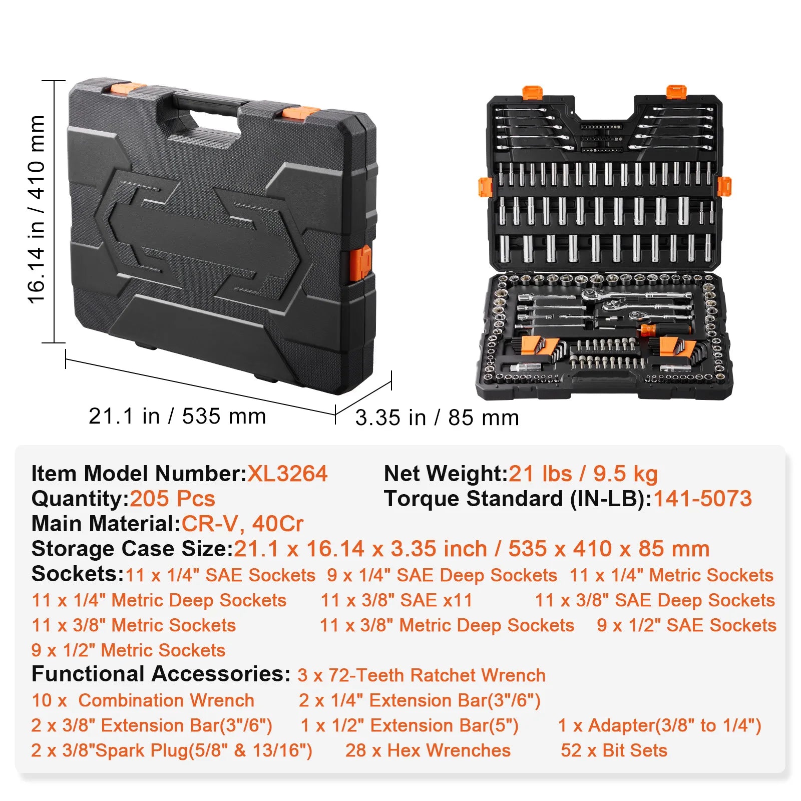 Mechanics Tool Set and Socket Set 1/4" 3/8" 1/2" Drive Deep Standard Sockets 450 Pcs