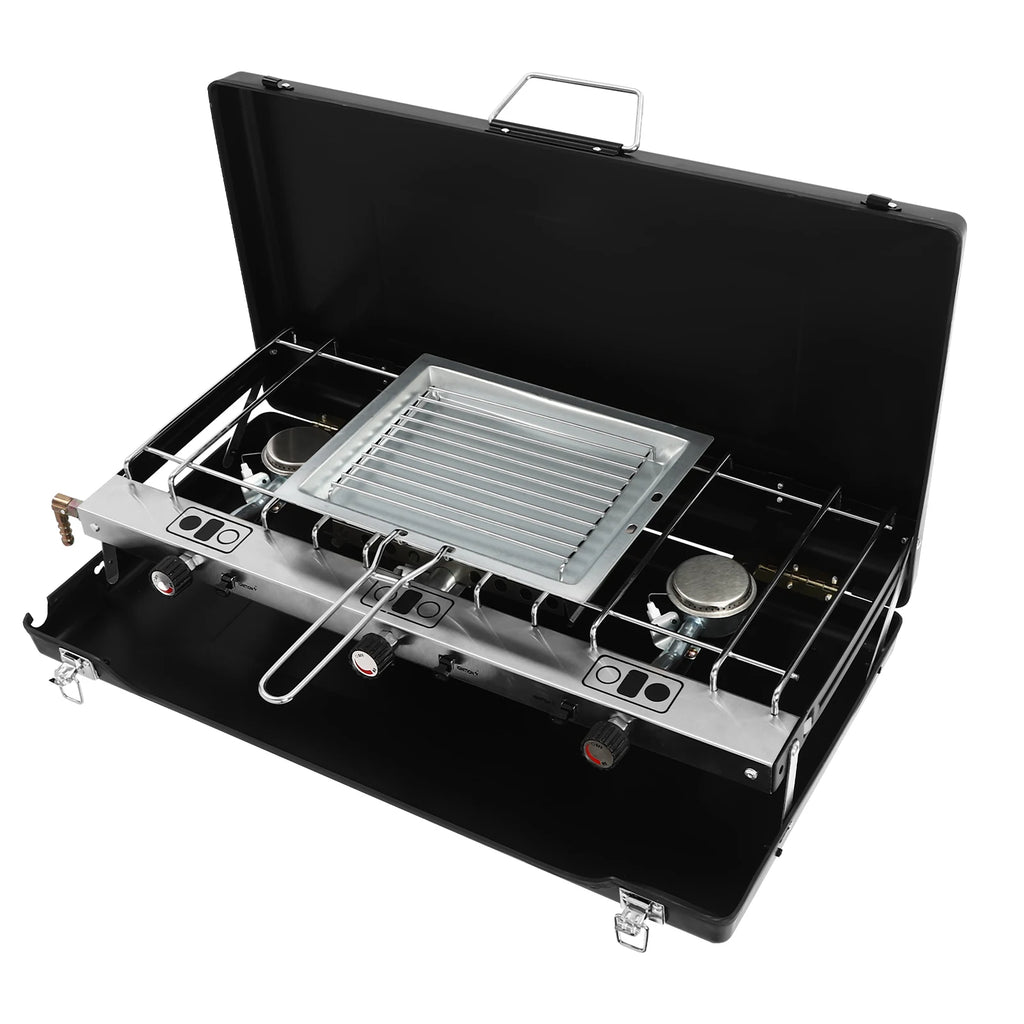 Portable Camping Stove with Griddle 3 Burner Propane Gas Stove