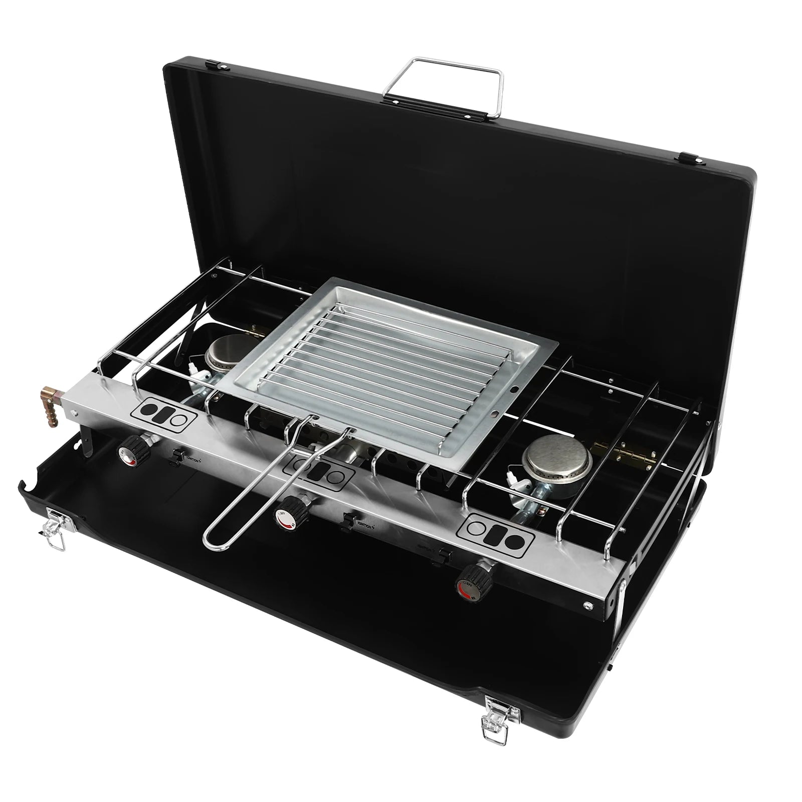 Portable Camping Stove with Griddle 3 Burner Propane Gas Stove