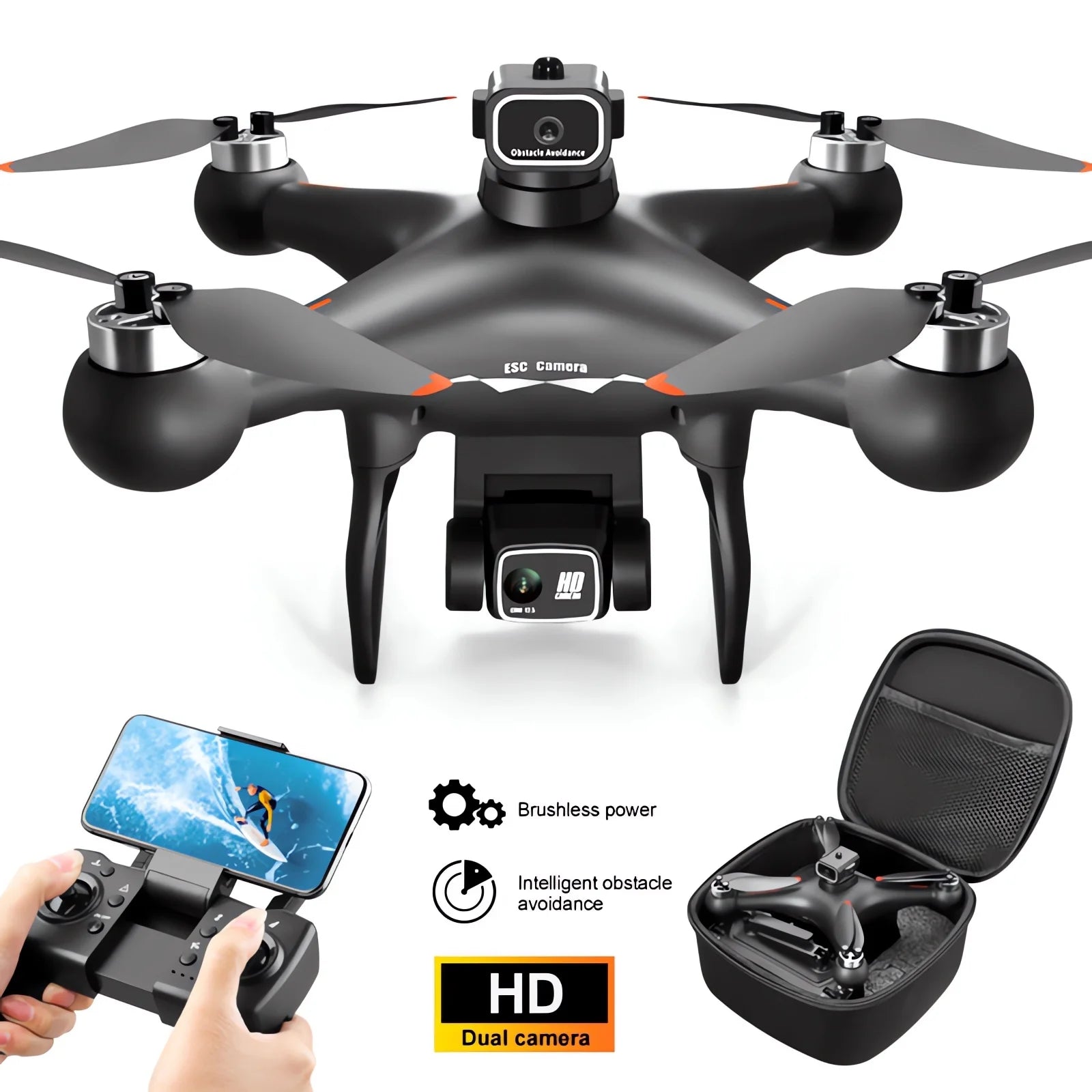 Drone  with 3 Batteries 8K Dual Camera Optical Flow Brushless 360°
