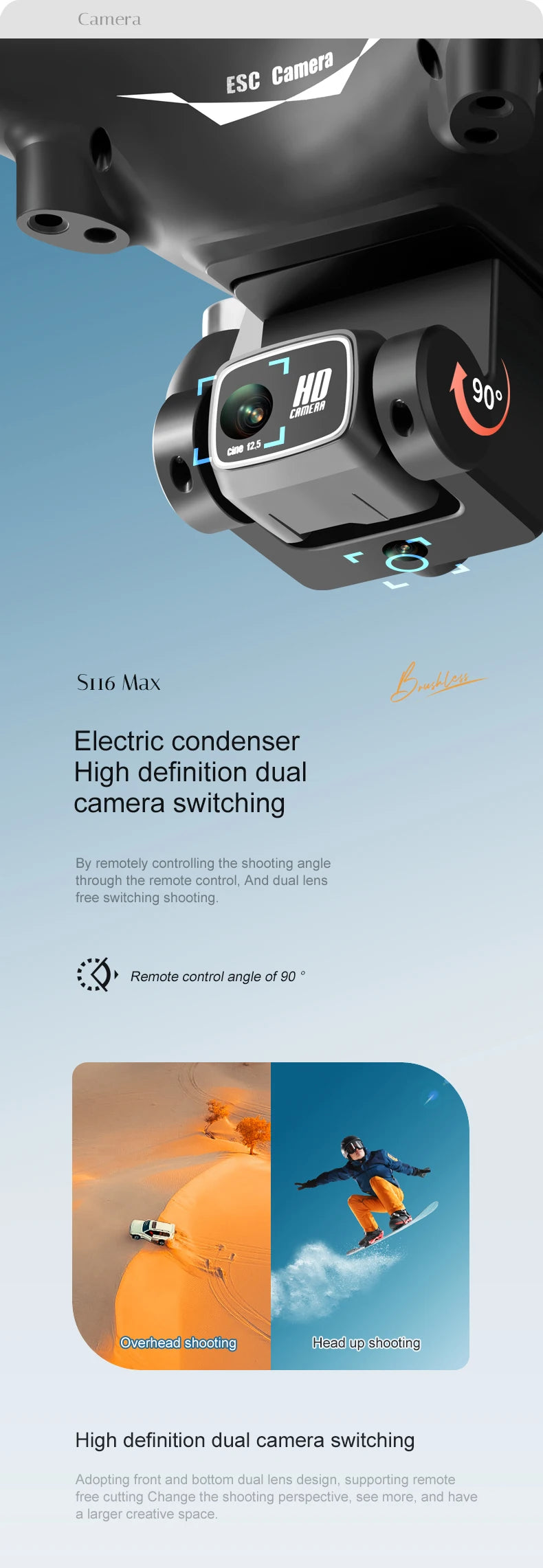Drone  with 3 Batteries 8K Dual Camera Optical Flow Brushless 360°