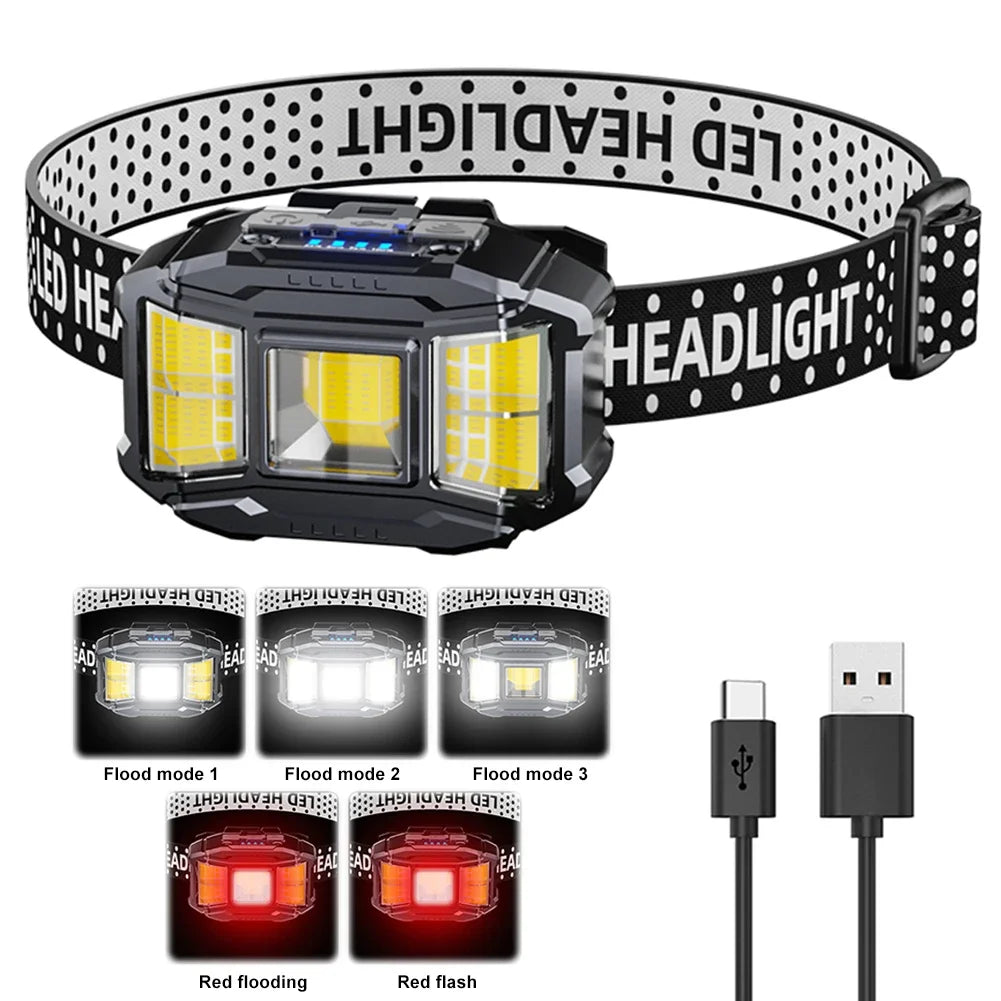 LED Outdoor Head Lamp USB Charging Head Mounted Flashlight