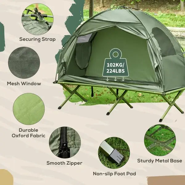 Camping Tent Cot, Single Person Folding Cot Combo, Off-Ground Tent