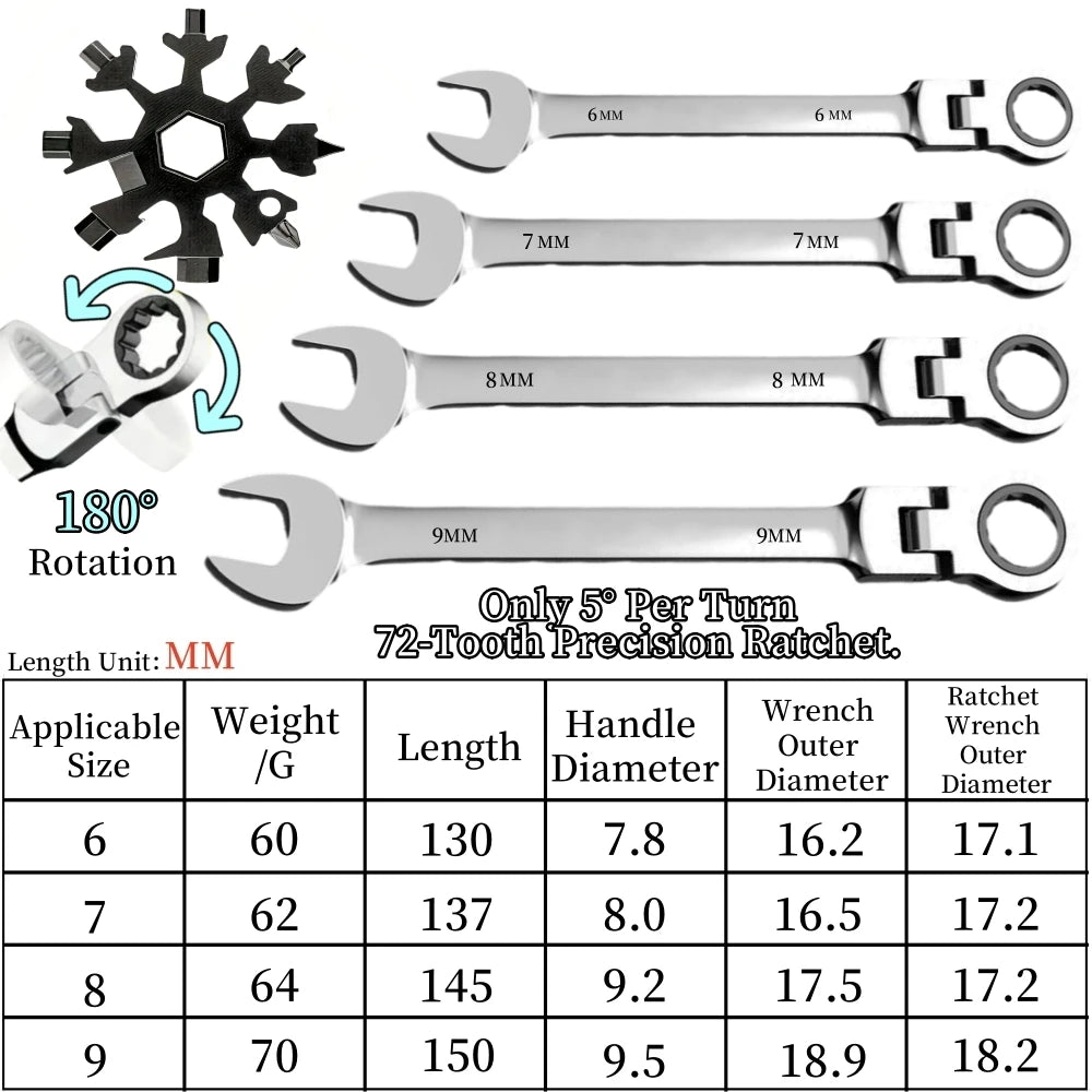 Flexible Ratcheting Combination Wrench Set,6-17mm Metric
