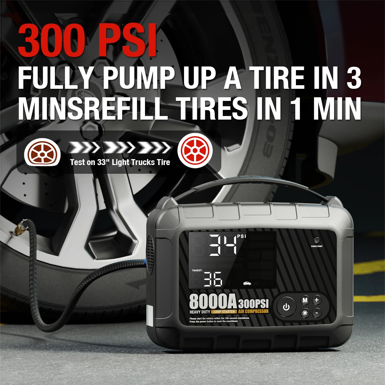 8000A Jump Starter 12V Car Battery Device, Portable Power Supply With Inflation Pump