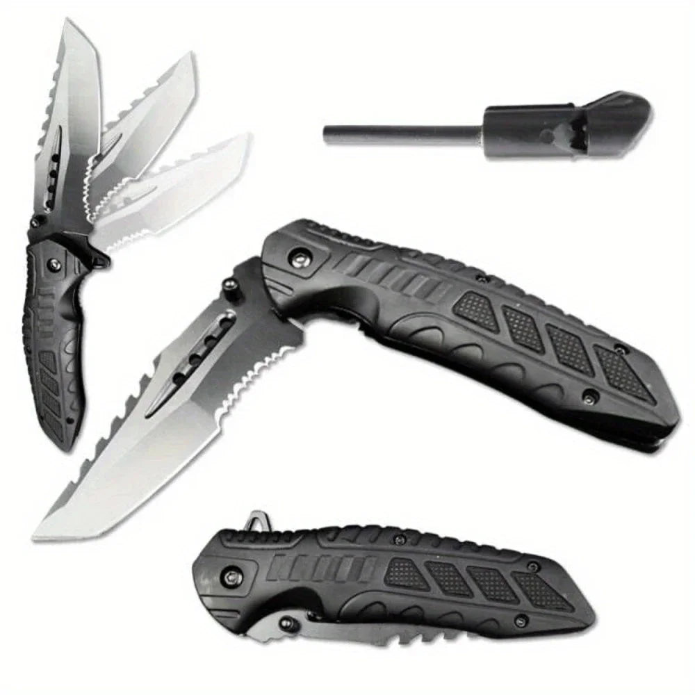 Tactical Folding Knife with Serrated Blade, Glass Breaker