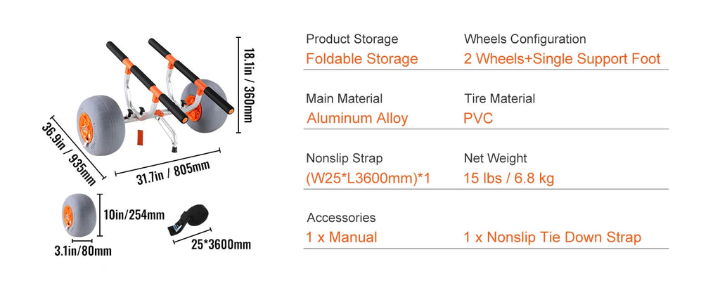 350lbs Kayak Trailer Cart Foldable Canoe, Kayak Trolley Cart with 12'' Tires