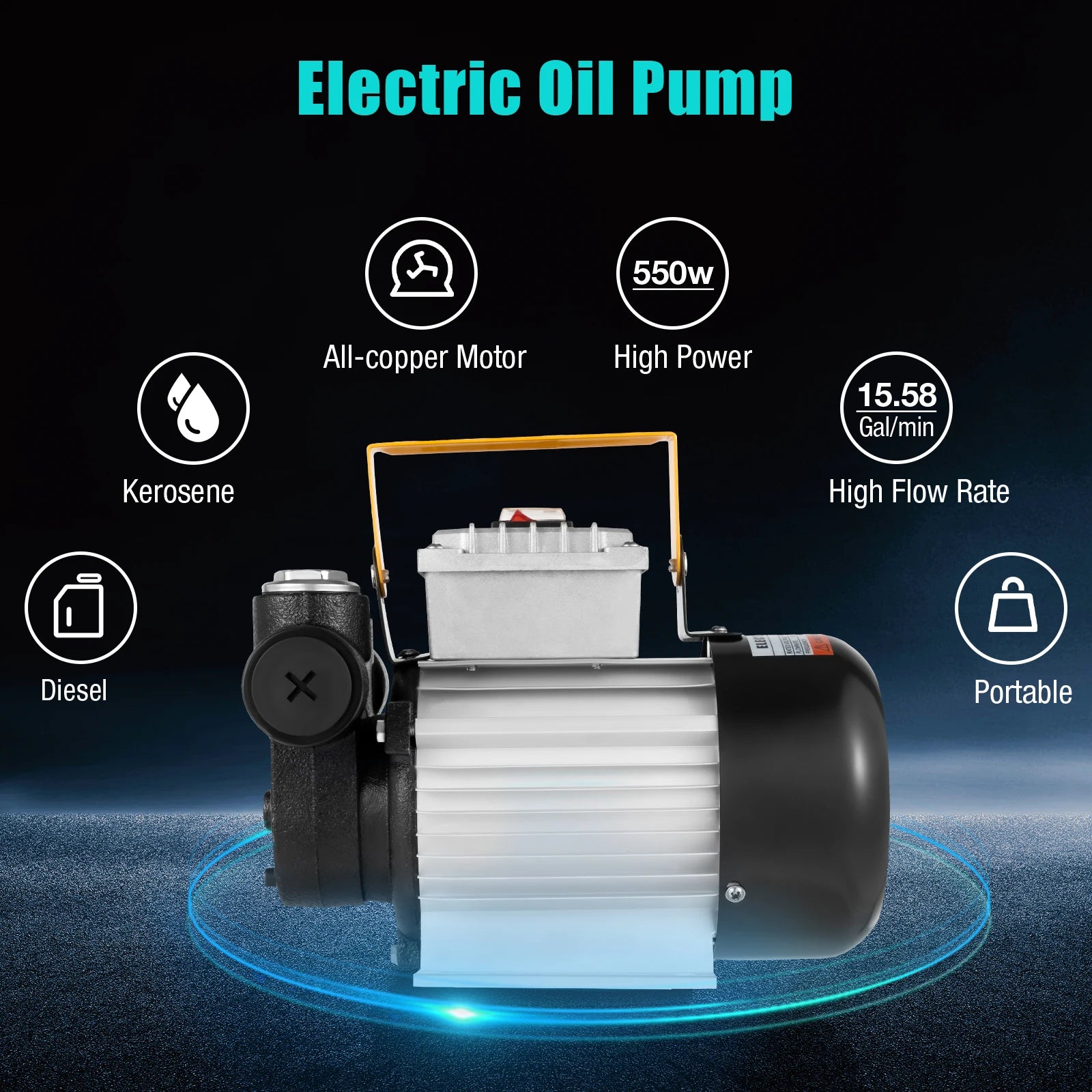 16GPM Commercial Electric Oil Pump Self Priming Transfer Fuel 60L/Min 110V 550W 30*20*20cm/ 11.8*7.9*7.9 In