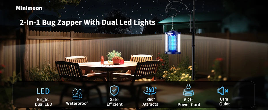 Bug Zapper Outdoor Mosquito Zapper with Dual LED Light 4200V Fly Zapper 15W Electric