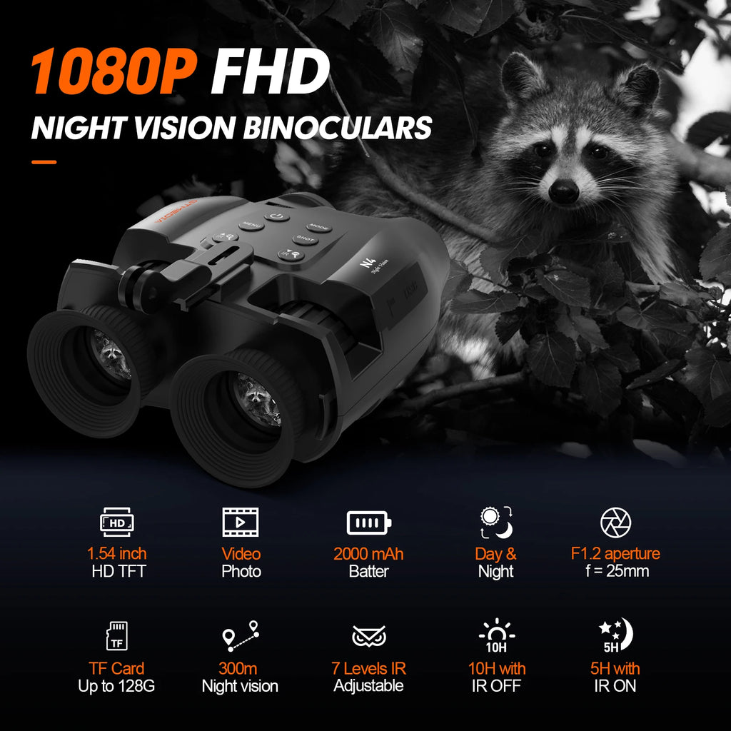 Night Vision Binoculars Featuring Adjustable Brightness 5x Zoom And 1080p