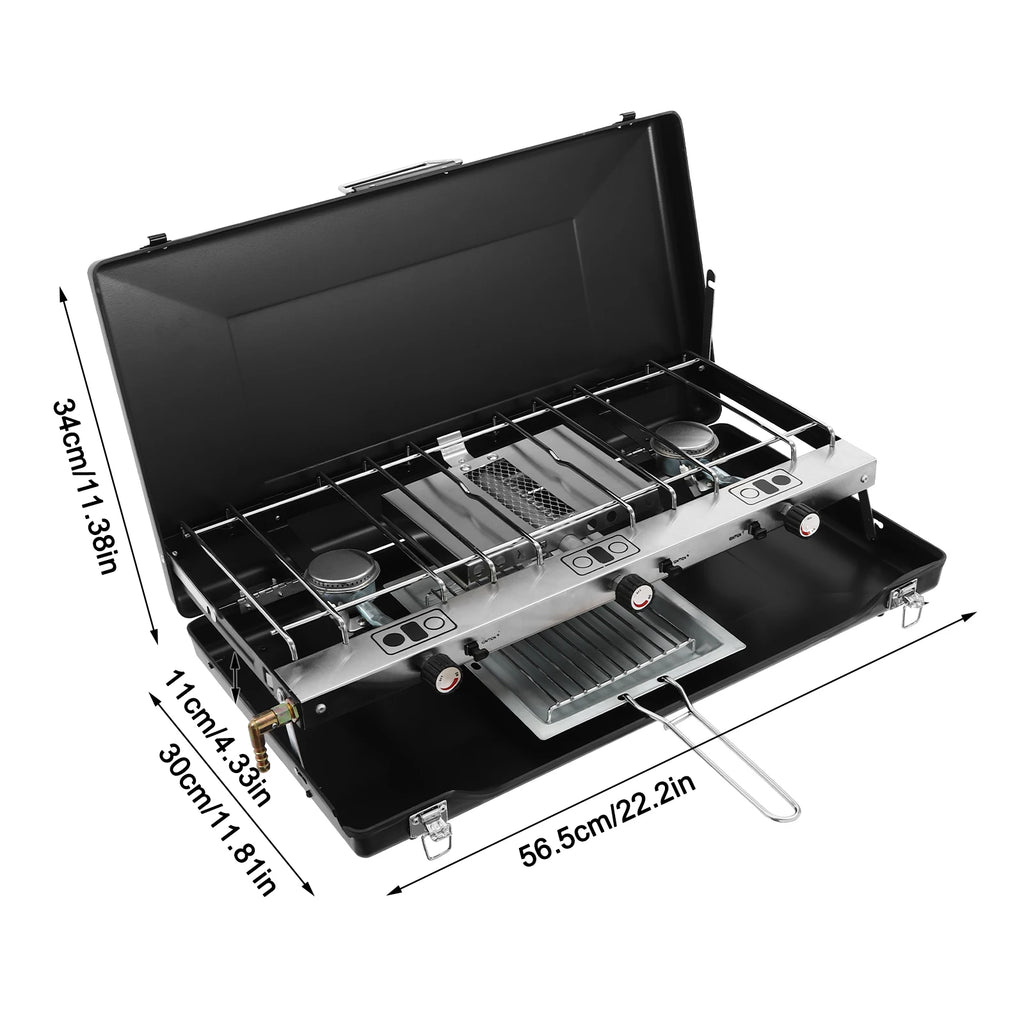 Portable Camping Stove with Griddle 3 Burner Propane Gas Stove