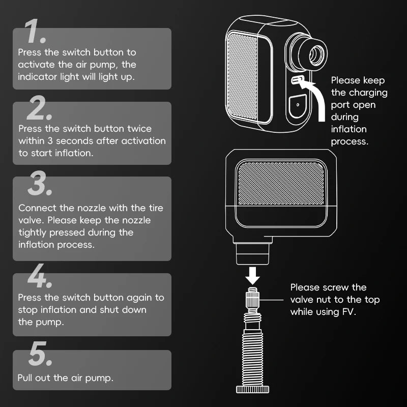 Mini Electric Pump 100PSI Air Inflator AV/FV Tire Inflation Portable Bicycle Pump
