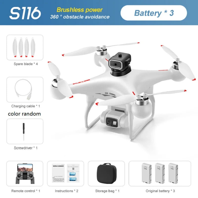 Drone  with 3 Batteries 8K Dual Camera Optical Flow Brushless 360°