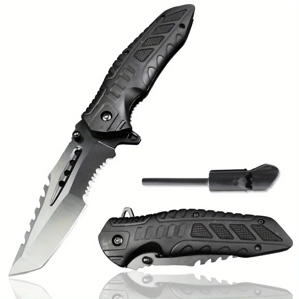 Tactical Folding Knife with Serrated Blade, Glass Breaker