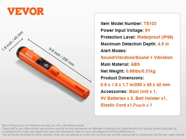 Metal Detector IP66/IP68 Waterproof Handheld Pin Pointer