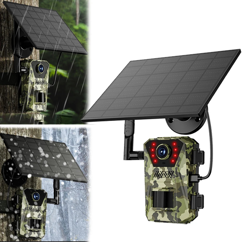 Solar Powered Infrared Outdoor Trail Camera Waterproof Game Wildlife Cam Live Video Game Camera for Outdoor Monitoring