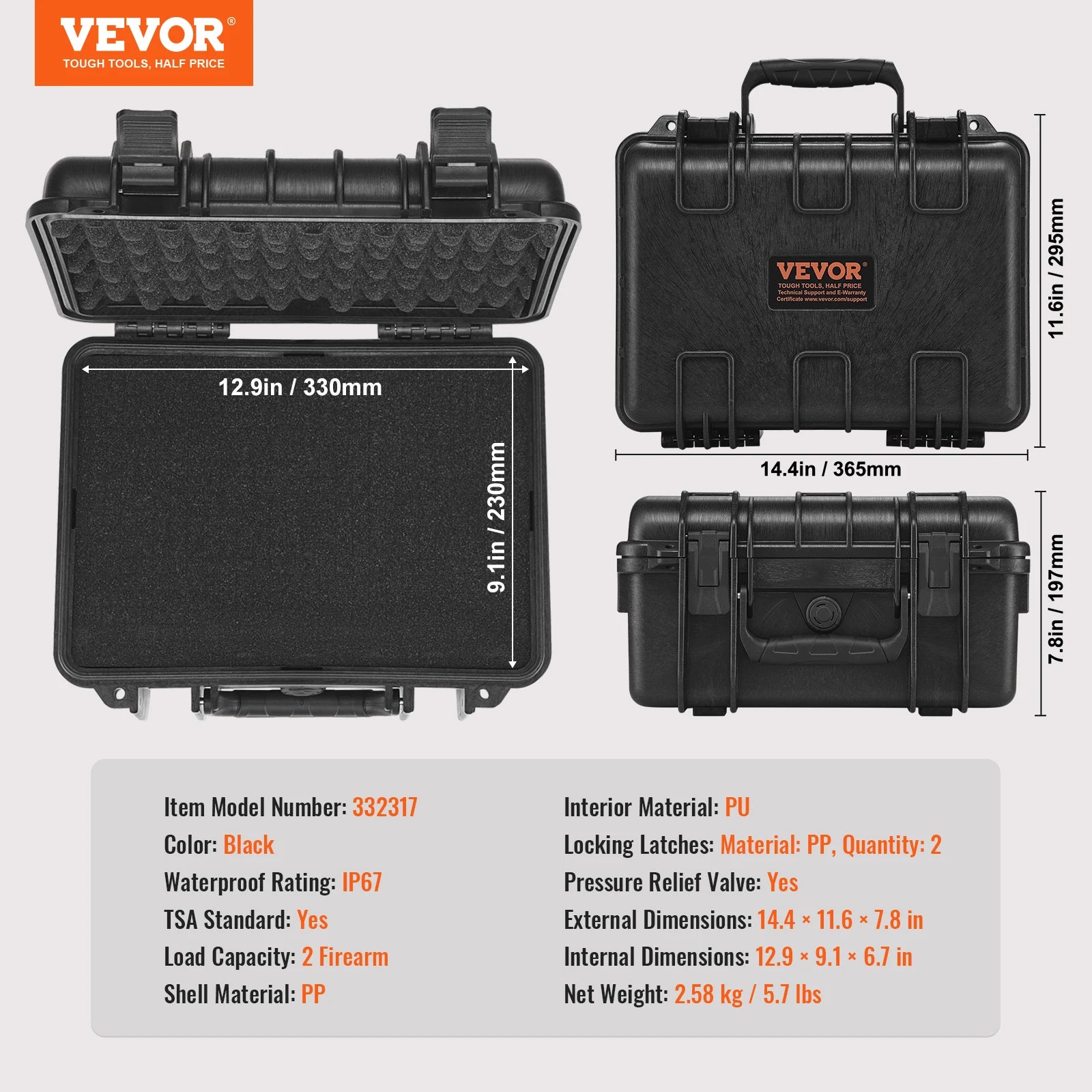 Hard Pistol Cases w/ Pre-cut PU Foam Lining  for 1/2/5/6 Pistol Lockable Pistol Case