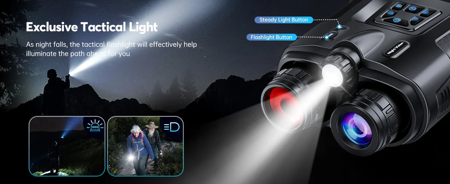 4K Night Vision Binoculars 32GB Infrared Night Vision Goggles 3” Large Screen 8X Digital Zoom Tactical Light for Camping Hunting