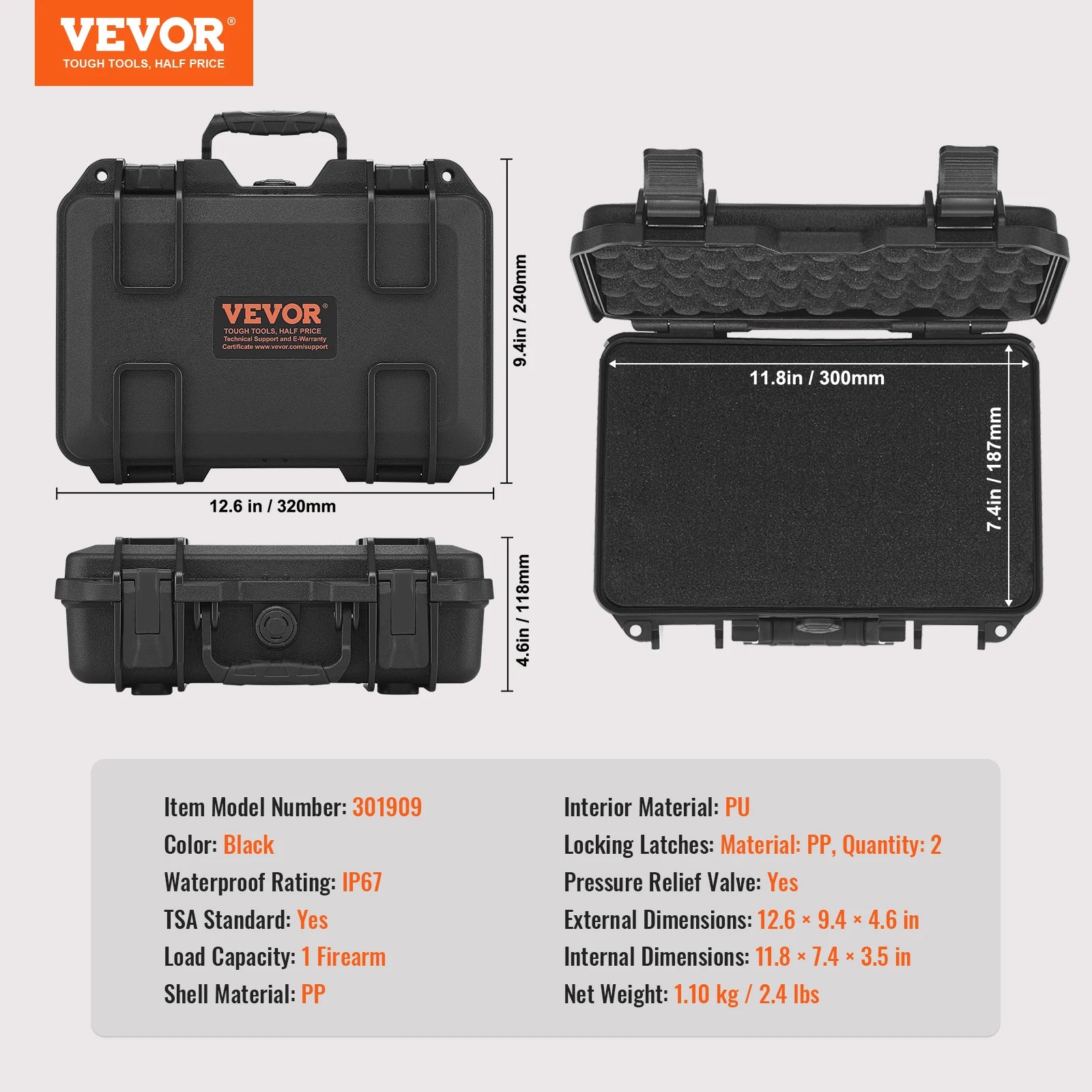 Hard Pistol Cases w/ Pre-cut PU Foam Lining  for 1/2/5/6 Pistol Lockable Pistol Case