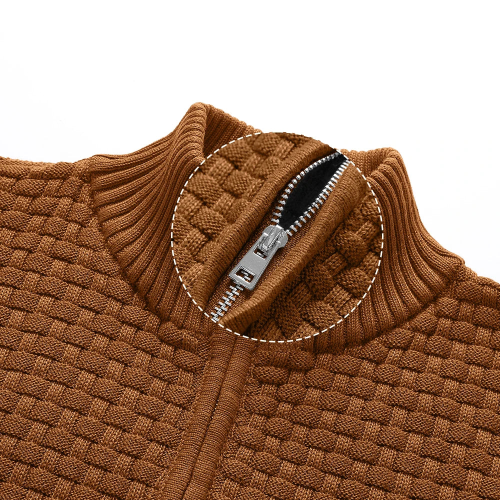 Men's Sweater  Polo Zip Pullover Cable Knit Mock Neck Turtleneck Top US Size