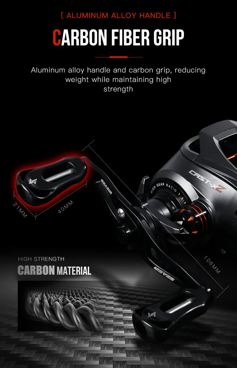 Baitcasting Reel 7.3:1 Hybrid Ceramic Bearing Carbon Fiber Washer Dual Bearing