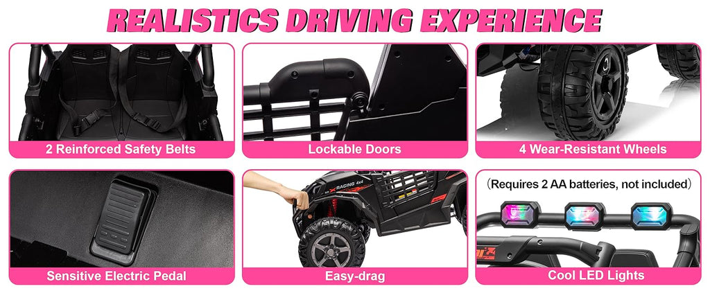 24V XL 2 Seater Ride on Toys Car, 2WD/4WD Switchable Off-Road  Battery Power, 3-Speed Remote Control