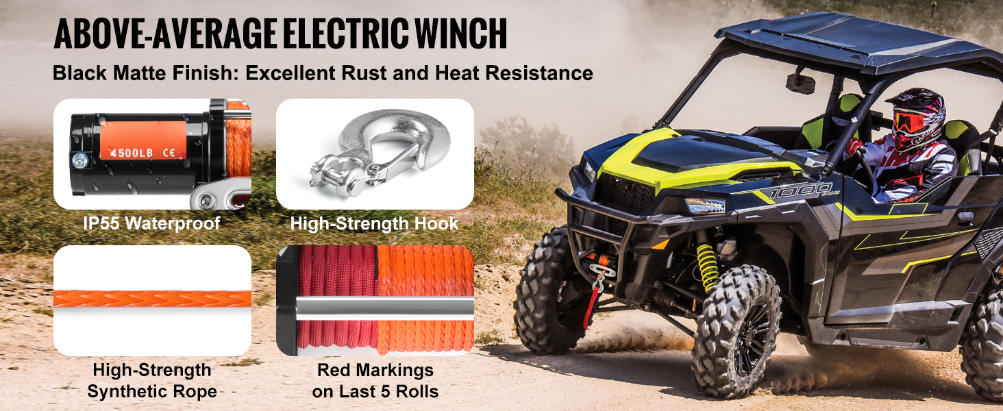 4500lbs ATV/UTV Electric Winch 12V with 39ft Synthetic Rope Wireless & Wired Remote Control