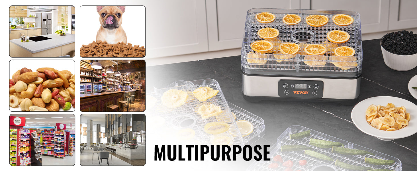 5 Tray Food Dehydrator Machine 300W Stainless Steel Electric Food Dryer