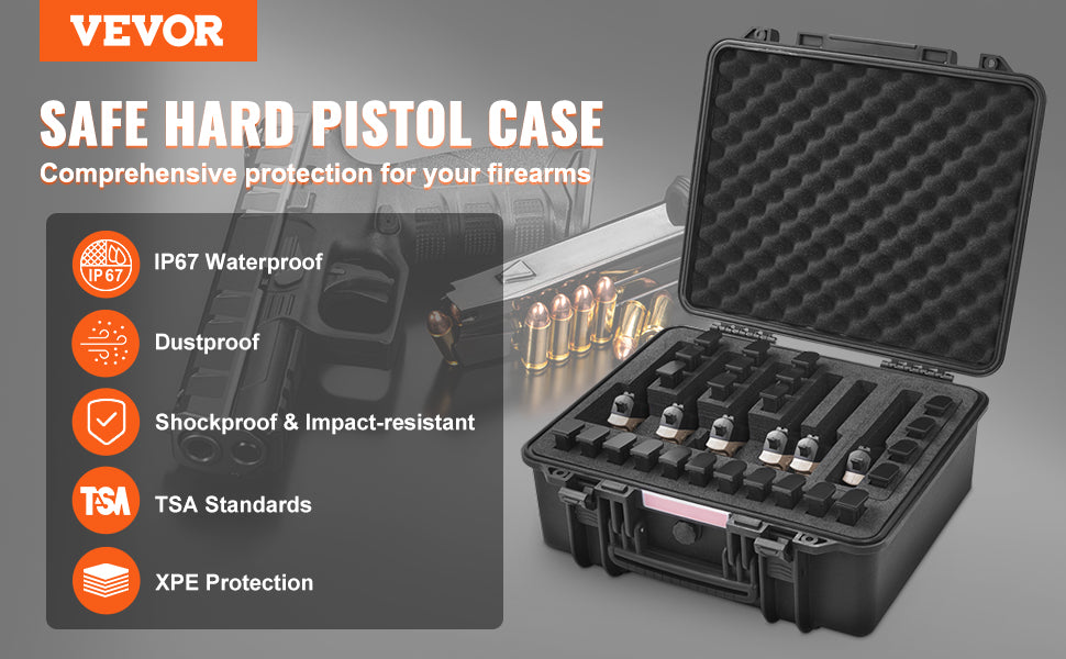 Hard Pistol Cases w/ Pre-cut PU Foam Lining  for 1/2/5/6 Pistol Lockable Pistol Case