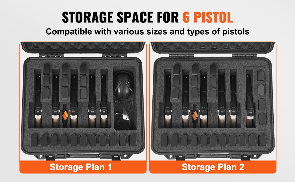 Hard Pistol Cases w/ Pre-cut PU Foam Lining  for 1/2/5/6 Pistol Lockable Pistol Case