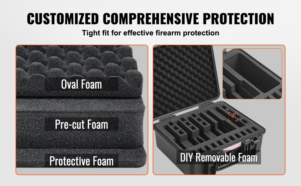 Hard Pistol Cases w/ Pre-cut PU Foam Lining  for 1/2/5/6 Pistol Lockable Pistol Case