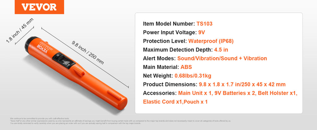 Metal Detector IP66/IP68 Waterproof Handheld Pin Pointer