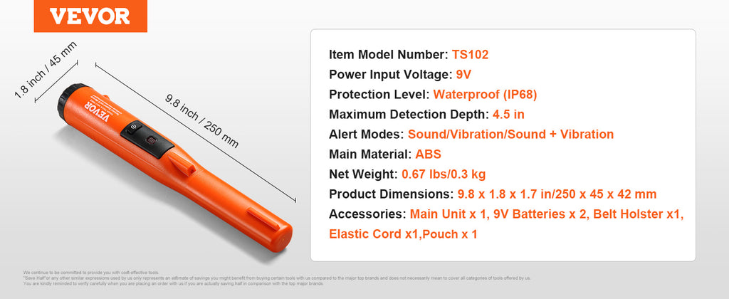 Metal Detector IP66/IP68 Waterproof Handheld Pin Pointer