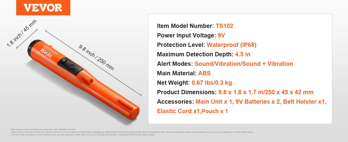 Metal Detector IP66/IP68 Waterproof Handheld Pin Pointer