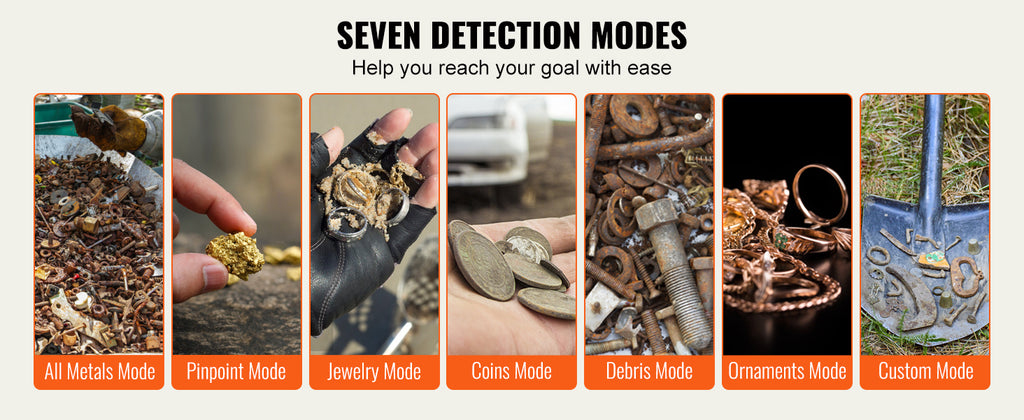 Rechargeable Metal Detector 12" IP68 Waterproof Coil 39-50 in Adjustable + LCD 7Modes