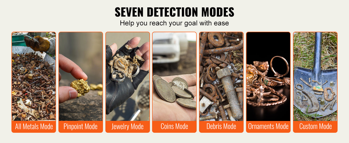 Rechargeable Metal Detector 12" IP68 Waterproof Coil 39-50 in Adjustable + LCD 7Modes