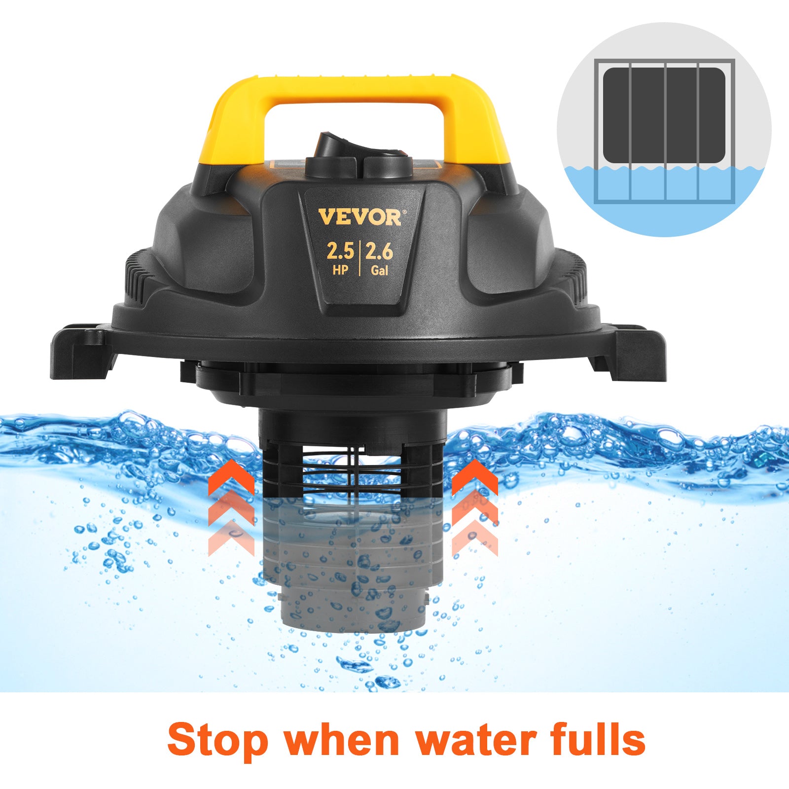 Wet Dry Vac 2.6 Gallon 2.5 Peak HP 3 in 1 Portable Shop Vacuum with Blowing Function